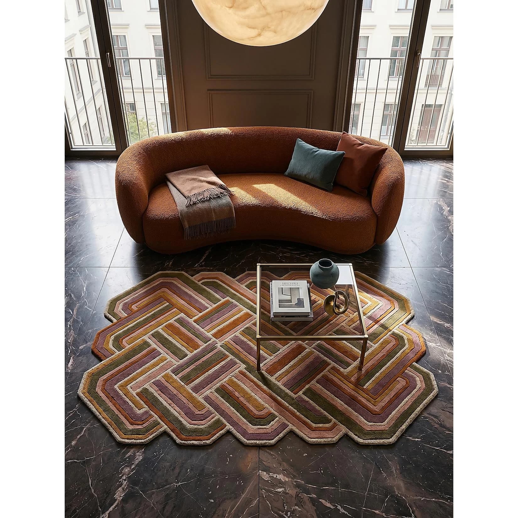 Kadima Design Teppich SOAR Retro Flecht Wolle asymmetrisch Flieder