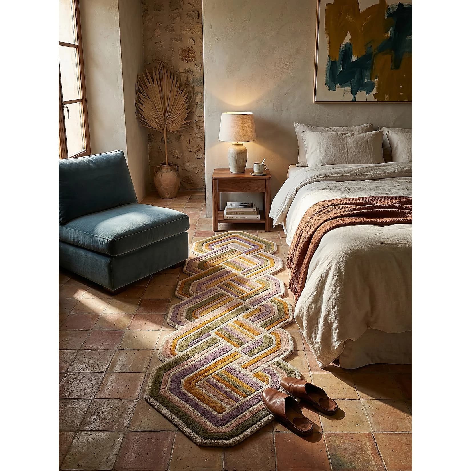Kadima Design Wohnzimmerteppich SOAR Retro Flecht Wolle asymmetrisch Flieder