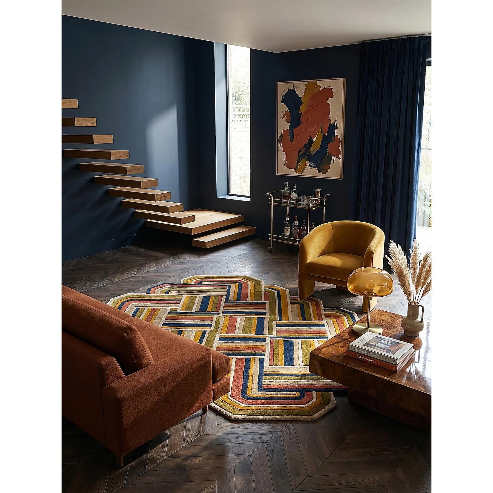 Kadima Design Wollteppich SOAR Retro Flecht Terrakotta Asymmetrisch