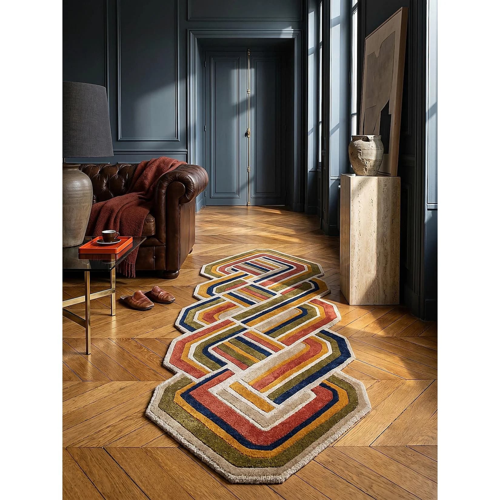 Kadima Design Wohnzimmerteppich SOAR Retro Flecht Wolle Terrakotta