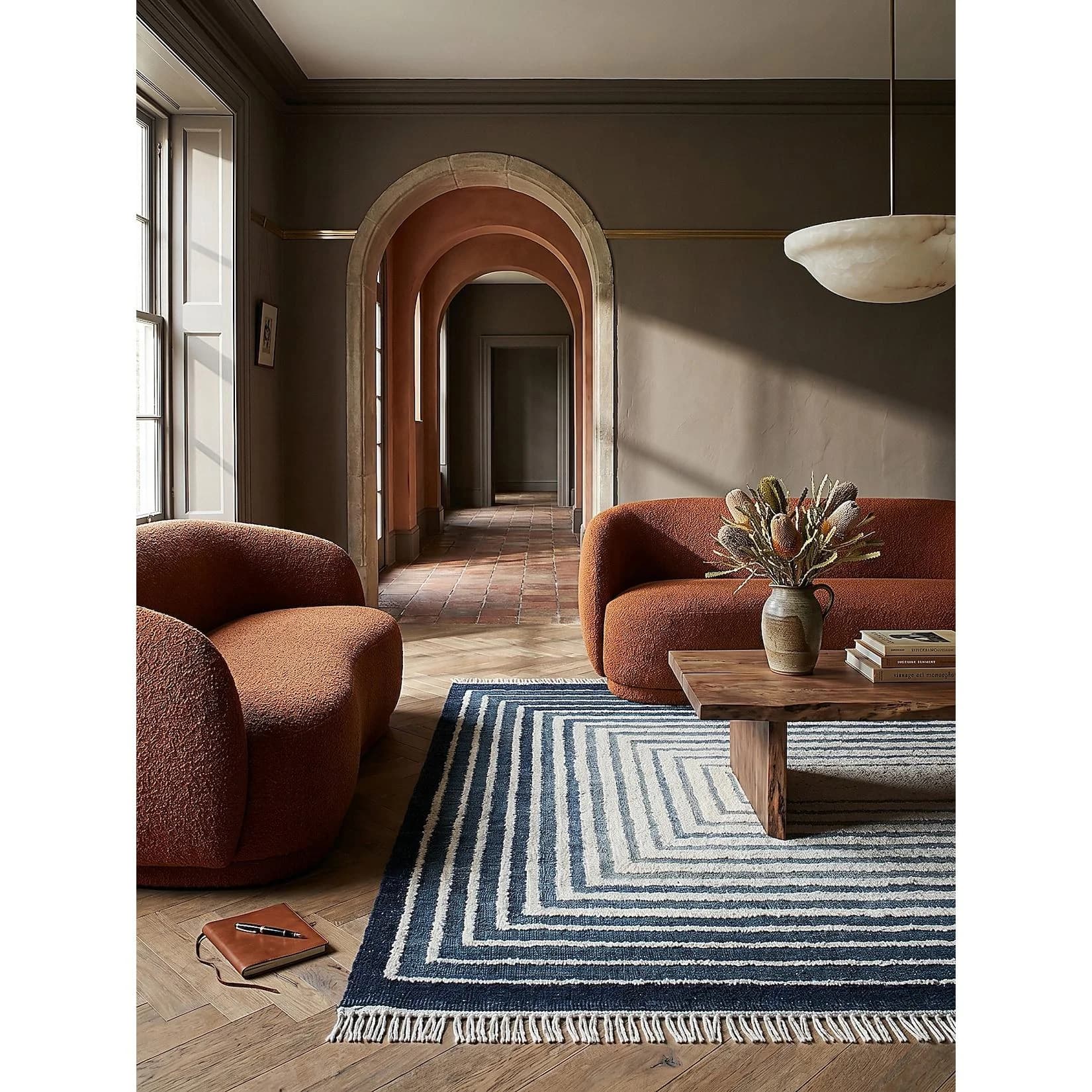 Kadima Design Wollmischteppich FROND Flachgewebe Blau Ombre