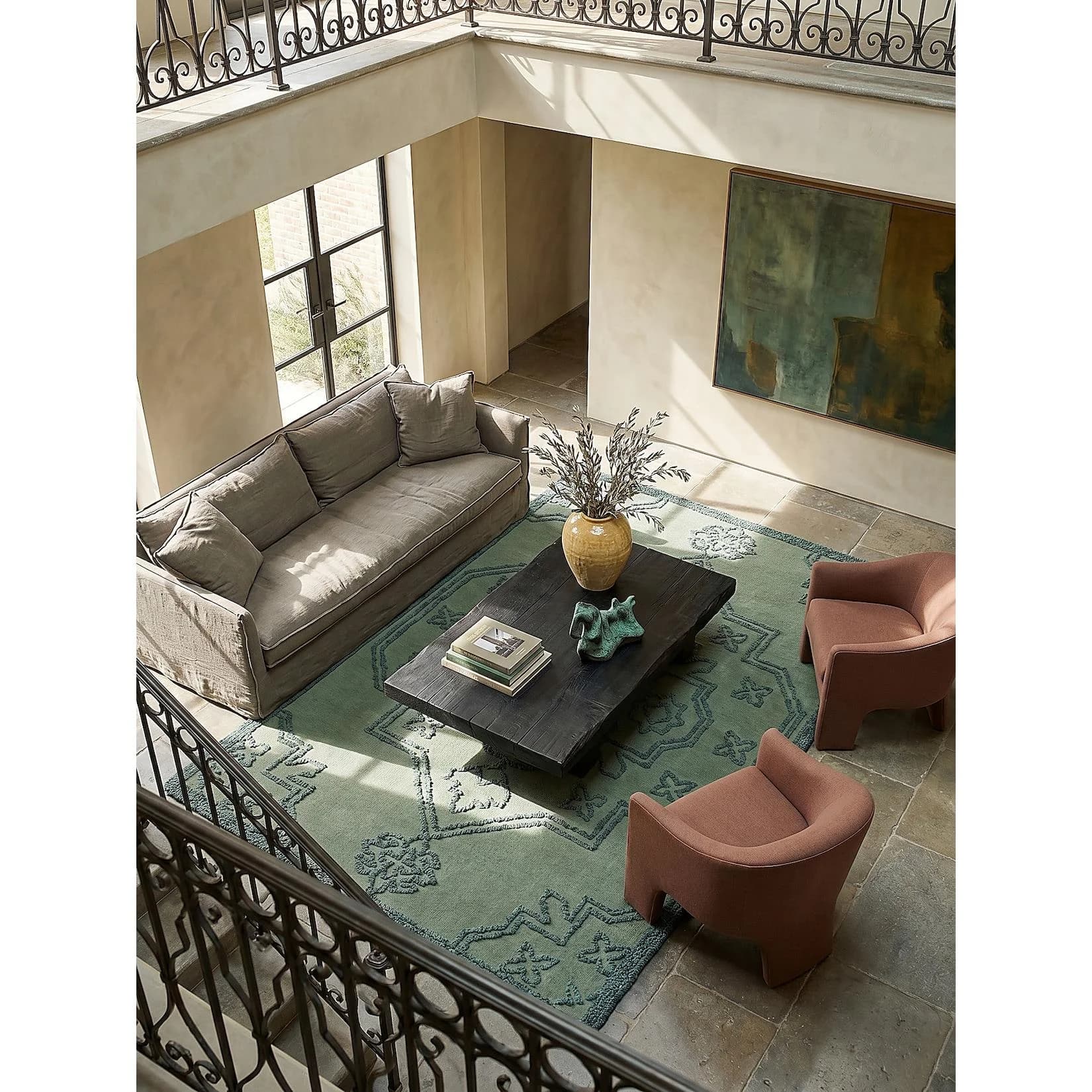 KADIMA DESIGN Teppich TINGIR Vintage Medaillon Wolle 140x200 cm Entenei-Blau
