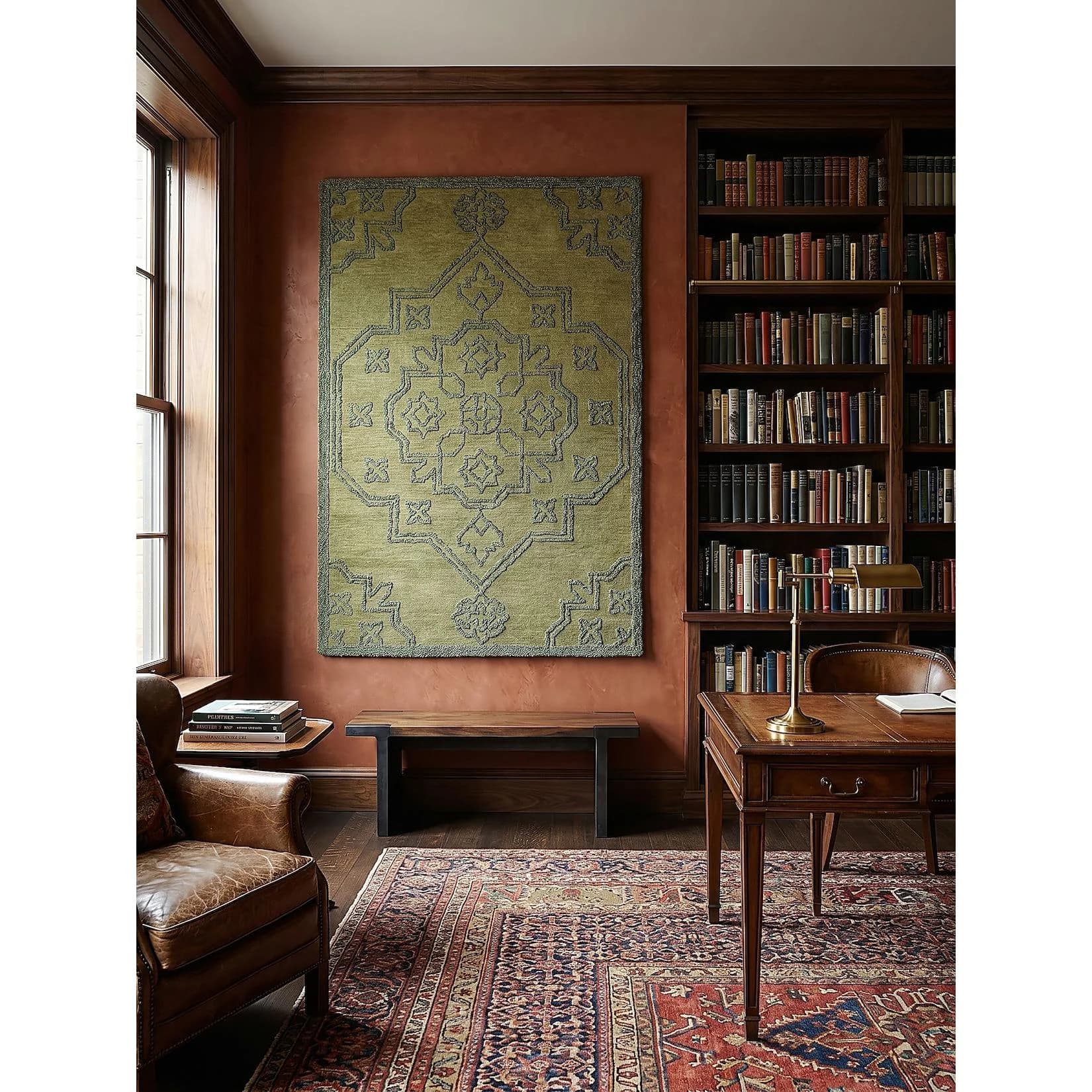 KADIMA DESIGN Wohnzimmerteppich TINGIR Vintage Medaillon Grün Kurzflor