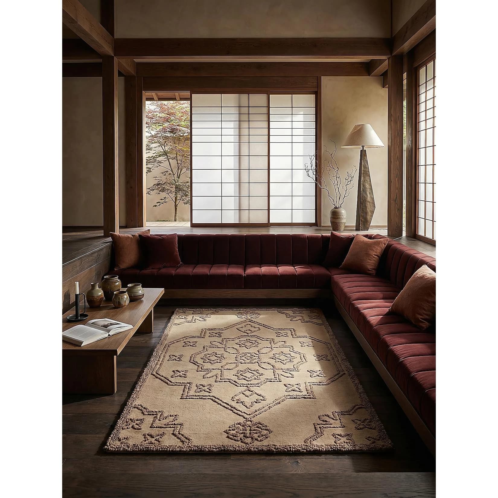KADIMA DESIGN Wohnzimmerteppich TINGIR Vintage Medaillon Natur Kurzflor