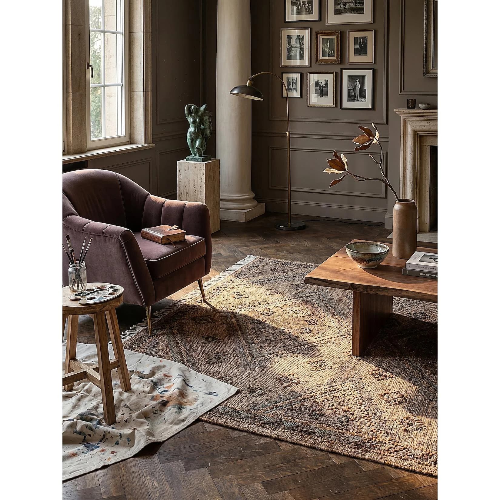 KADIMA DESIGN Teppich BERMEO Rauten Kelim Jute 140x200 cm Natur Vintage