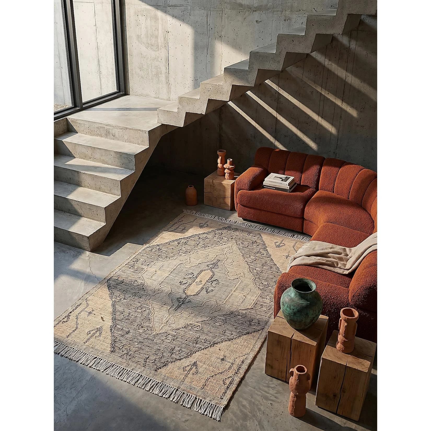 Kadima Design BERMEO Vintage Medaillon Kelim Teppich Natur