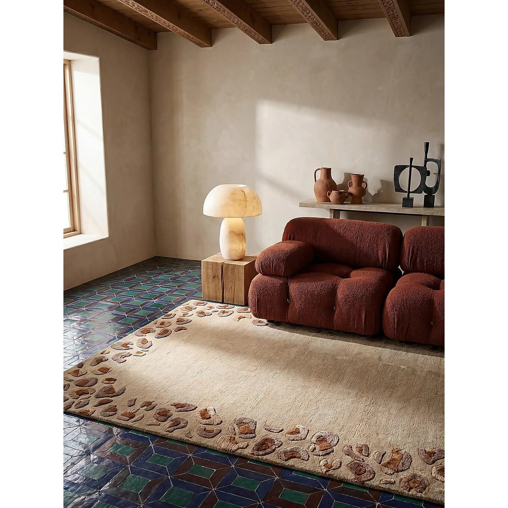 Kadima Design Wollmischteppich SABLE Leopard Bordüre Natur
