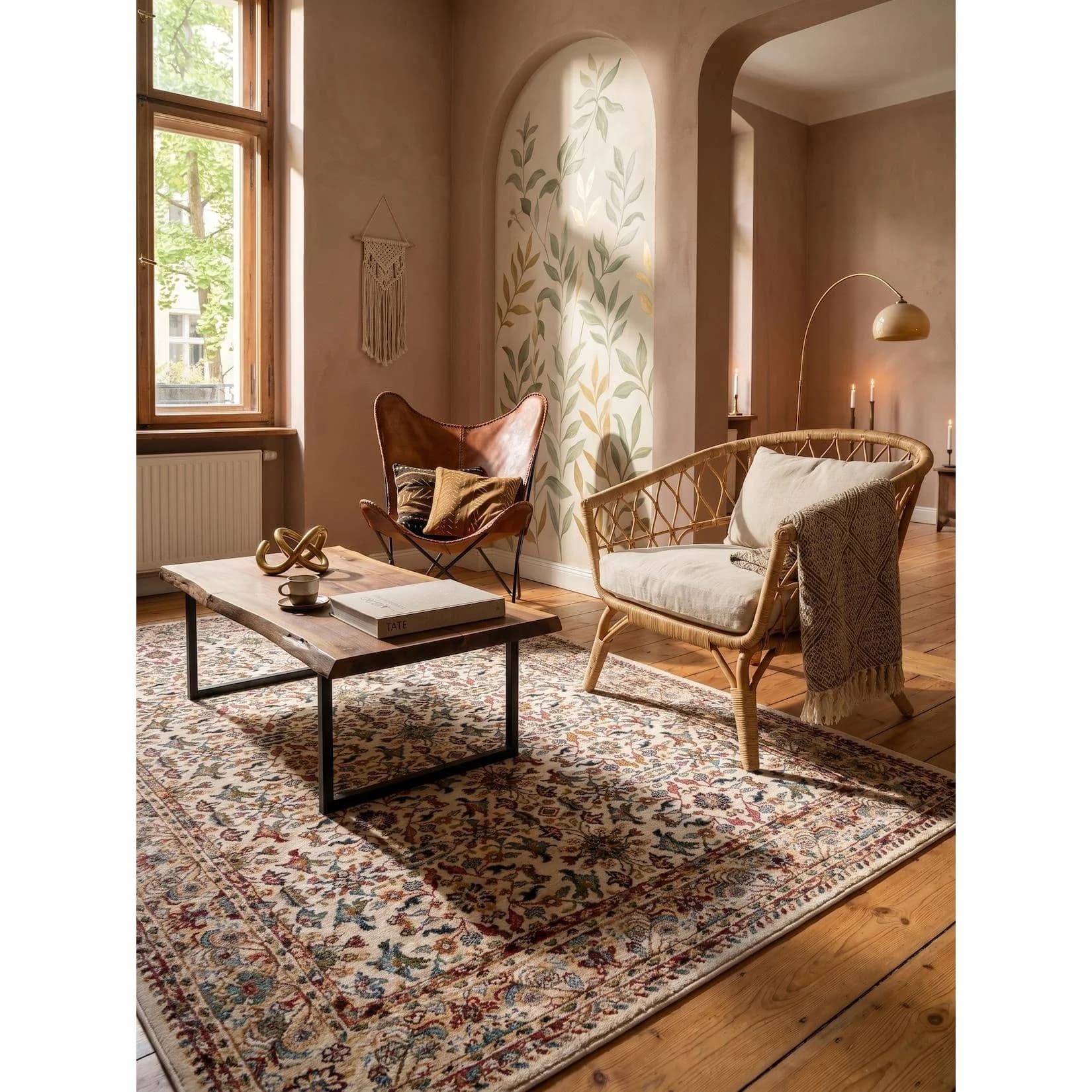 KADIMA DESIGN Wohnzimmerteppich GLAZERT Orient Floral Natur Polypropylen