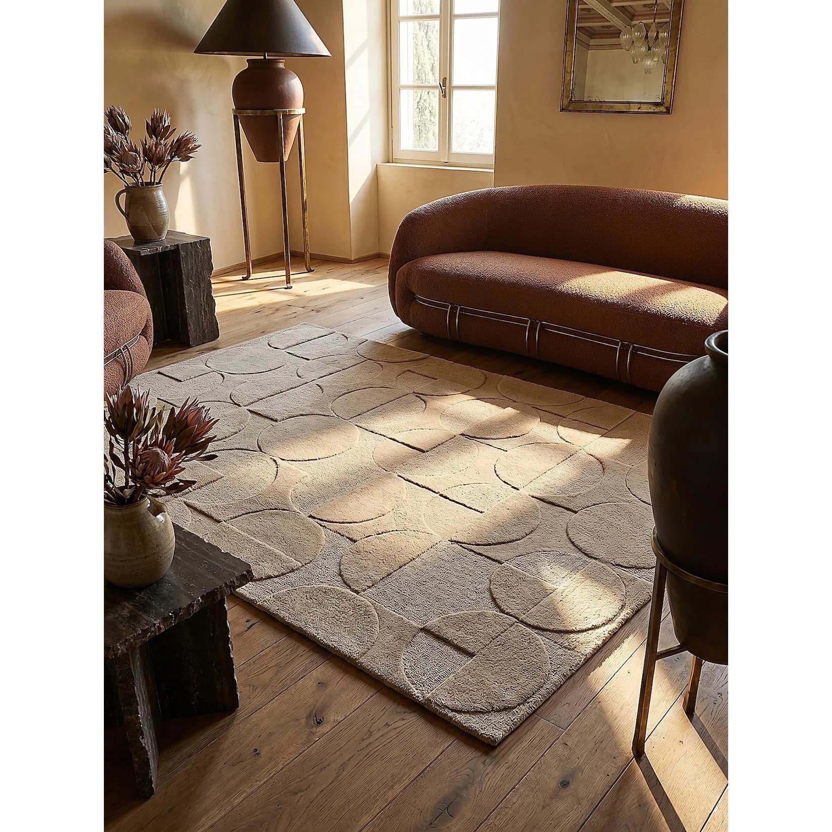 Kadima Design Wollteppich DEBEN Geometrisch Kreise Natur Kurzflor
