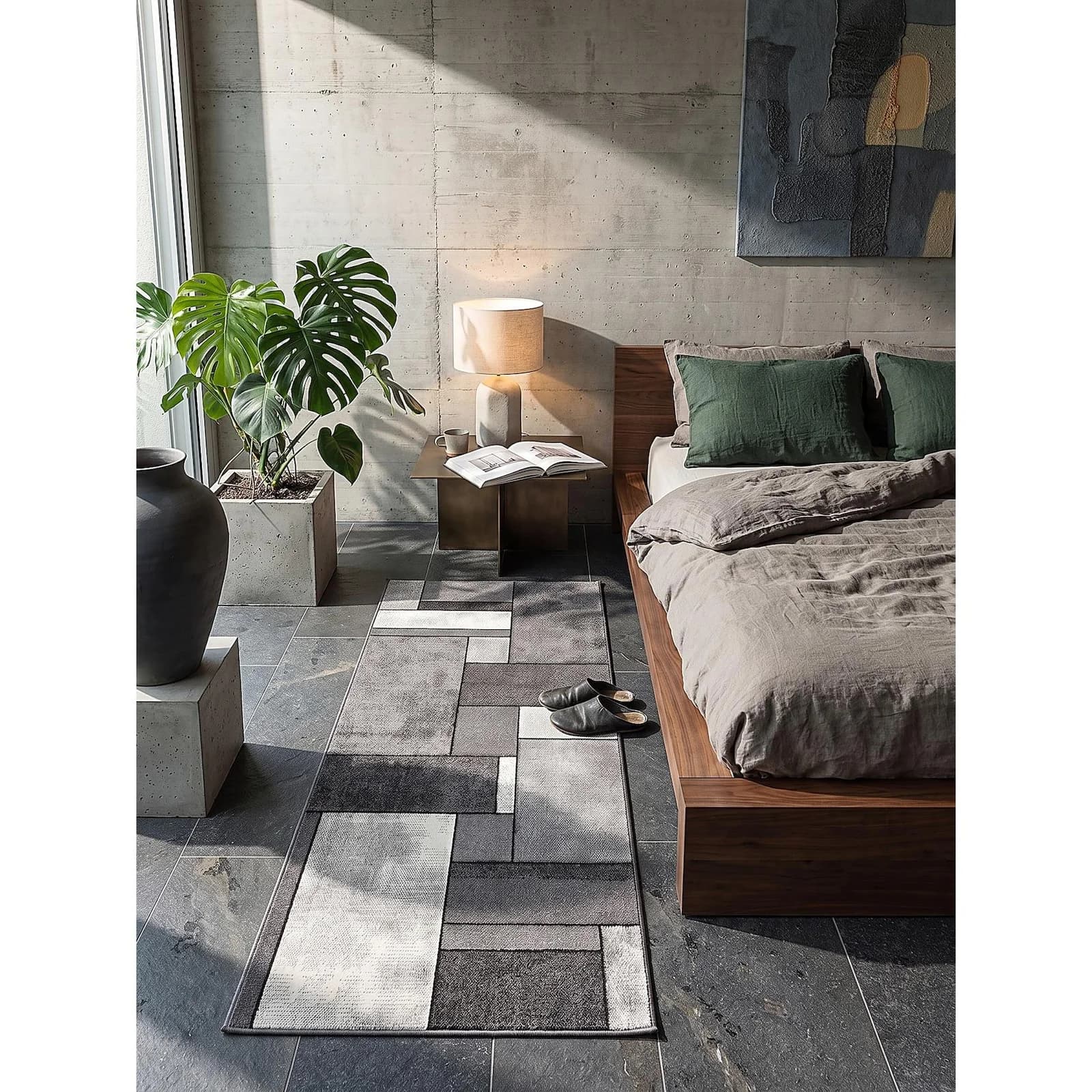 BIENO Läufer Kurzflor Grau 80x250 cm