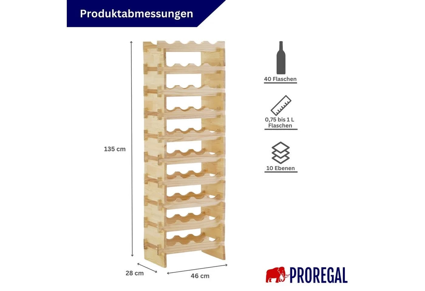 PROREGAL® Weinregal NAVARRA aus Holz Natur