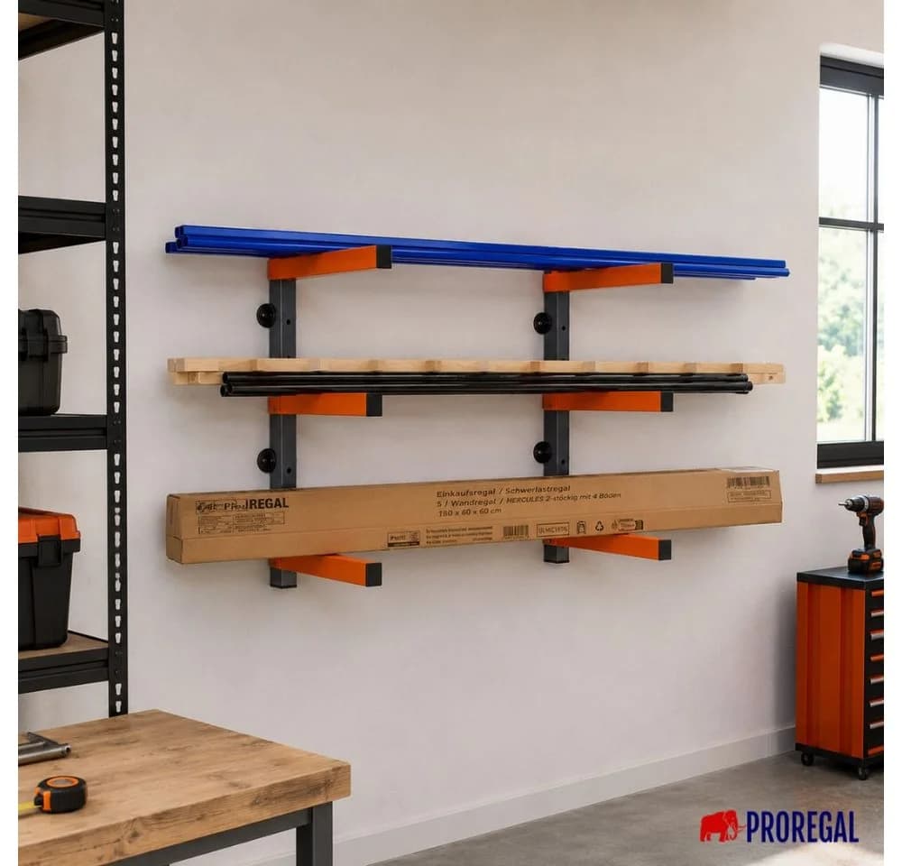PROREGAL Kragarmregal Wandmontage Grau Orange Schwerlastregal