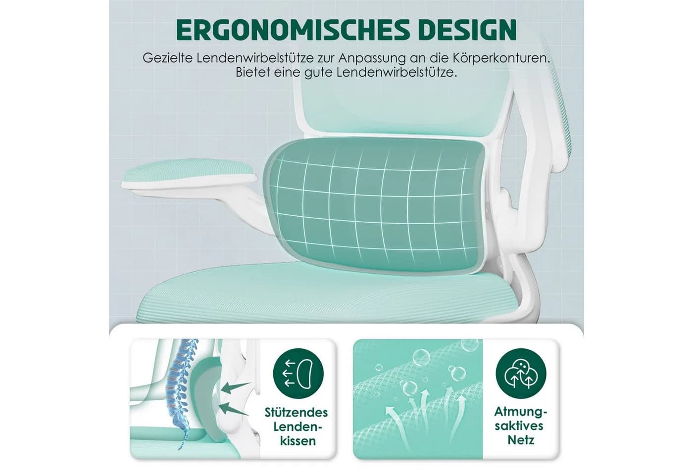 Fukstern Bürostuhl Ergonomisch mit klappbaren Armlehnen und Kopfstütze