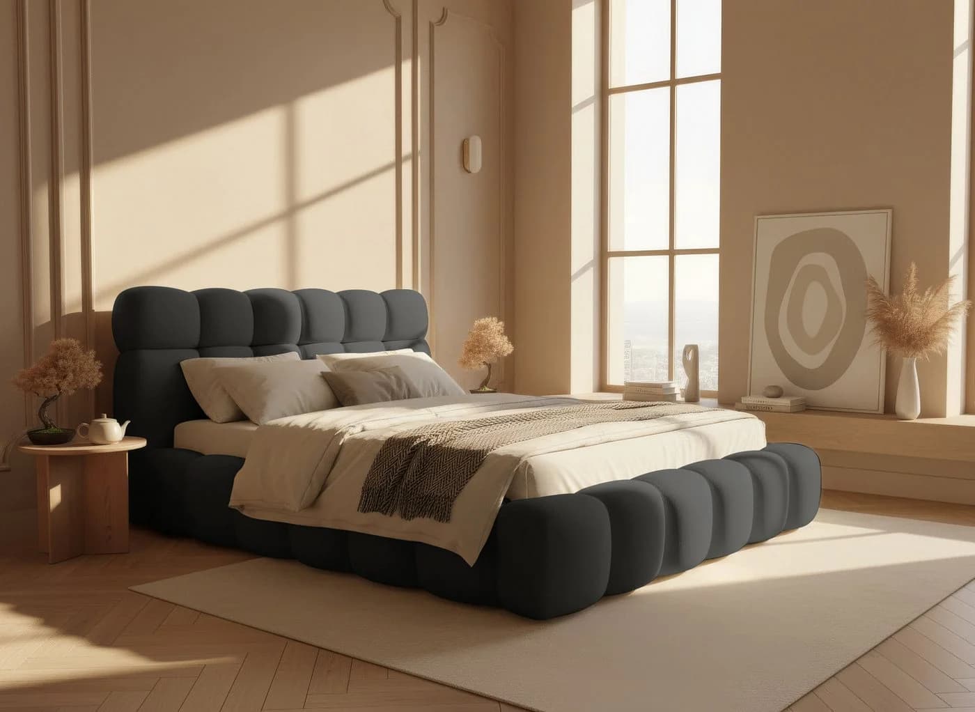 thematys Polsterbett CLOUD mit Bettkasten Grau/Weiß/Beige