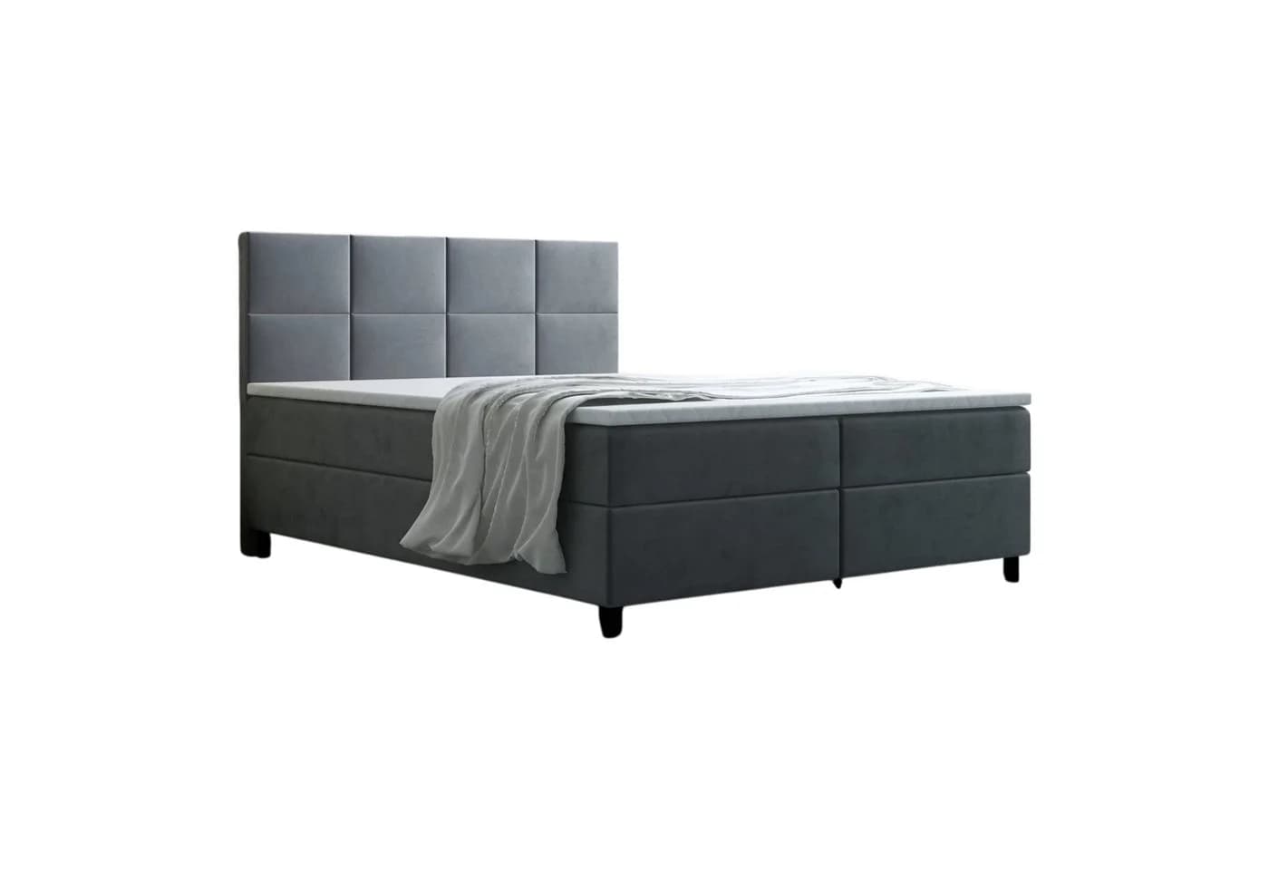 thematys Boxspringbett Luxus mit Bettkasten Grau Velours