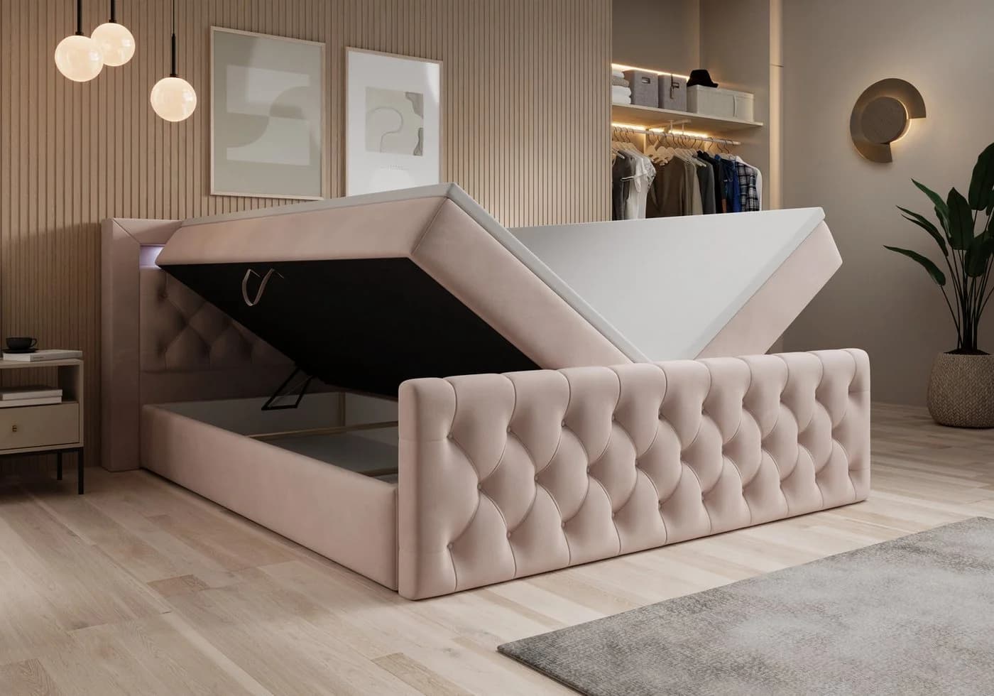 thematys Boxbett LED mit Bettkasten und Matratze H3