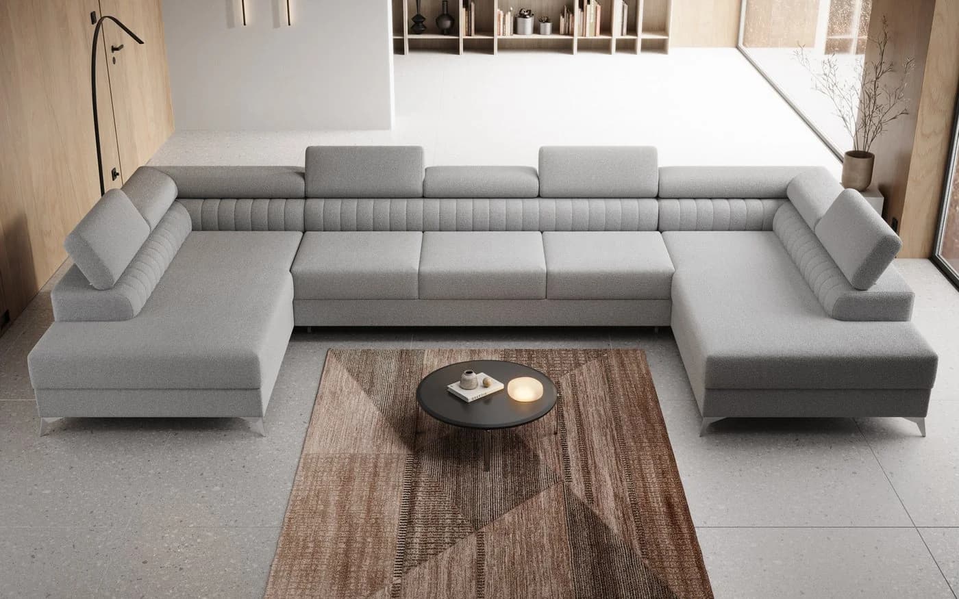 thematys Ecksofa FERMO Grau U-Form mit Schlaffunktion & Bettkasten