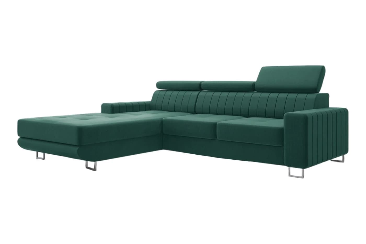 thematys Ecksofa EVORA L-Form Samt Grün mit Schlaffunktion