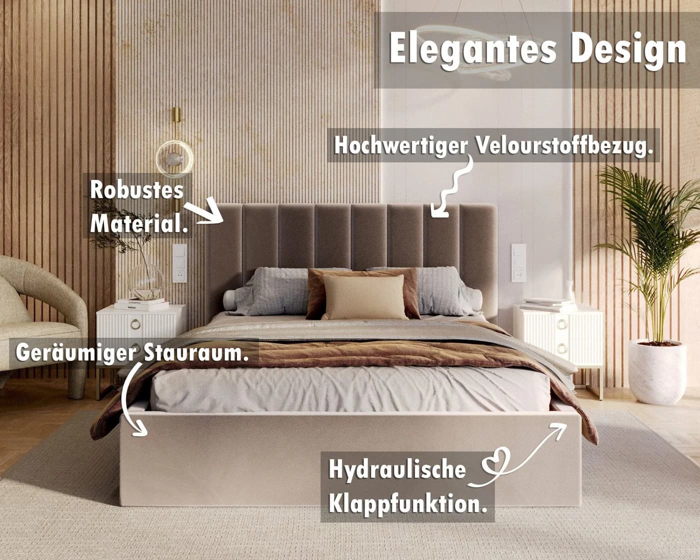 thematys Polsterbett mit Bettkasten und hydraulischem Stauraum
