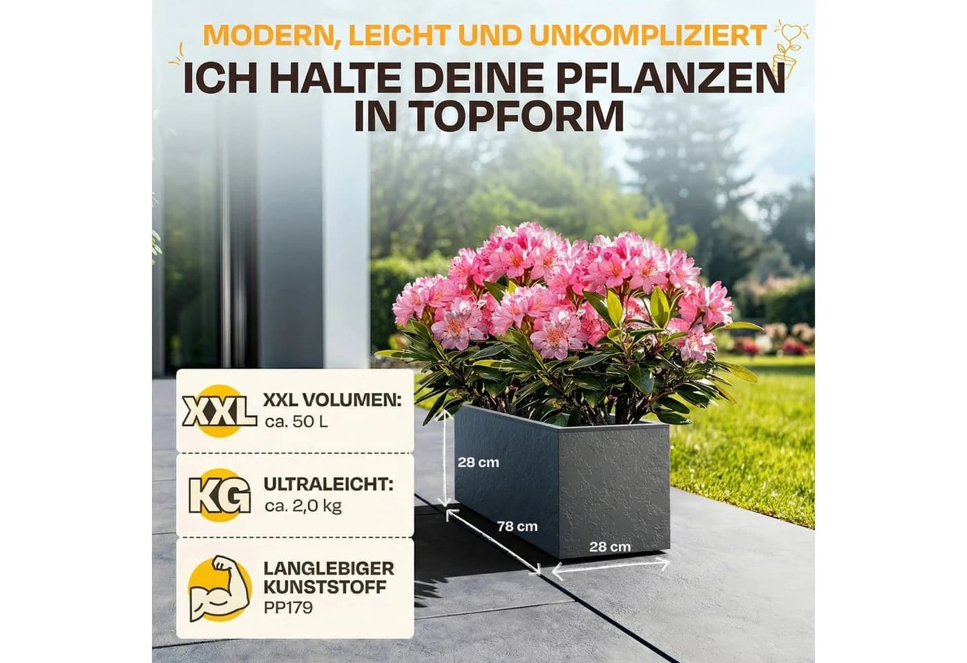 ONDIS24 Pflanzkübel Vulkano 50L Anthrazit mit Wasserspeicher