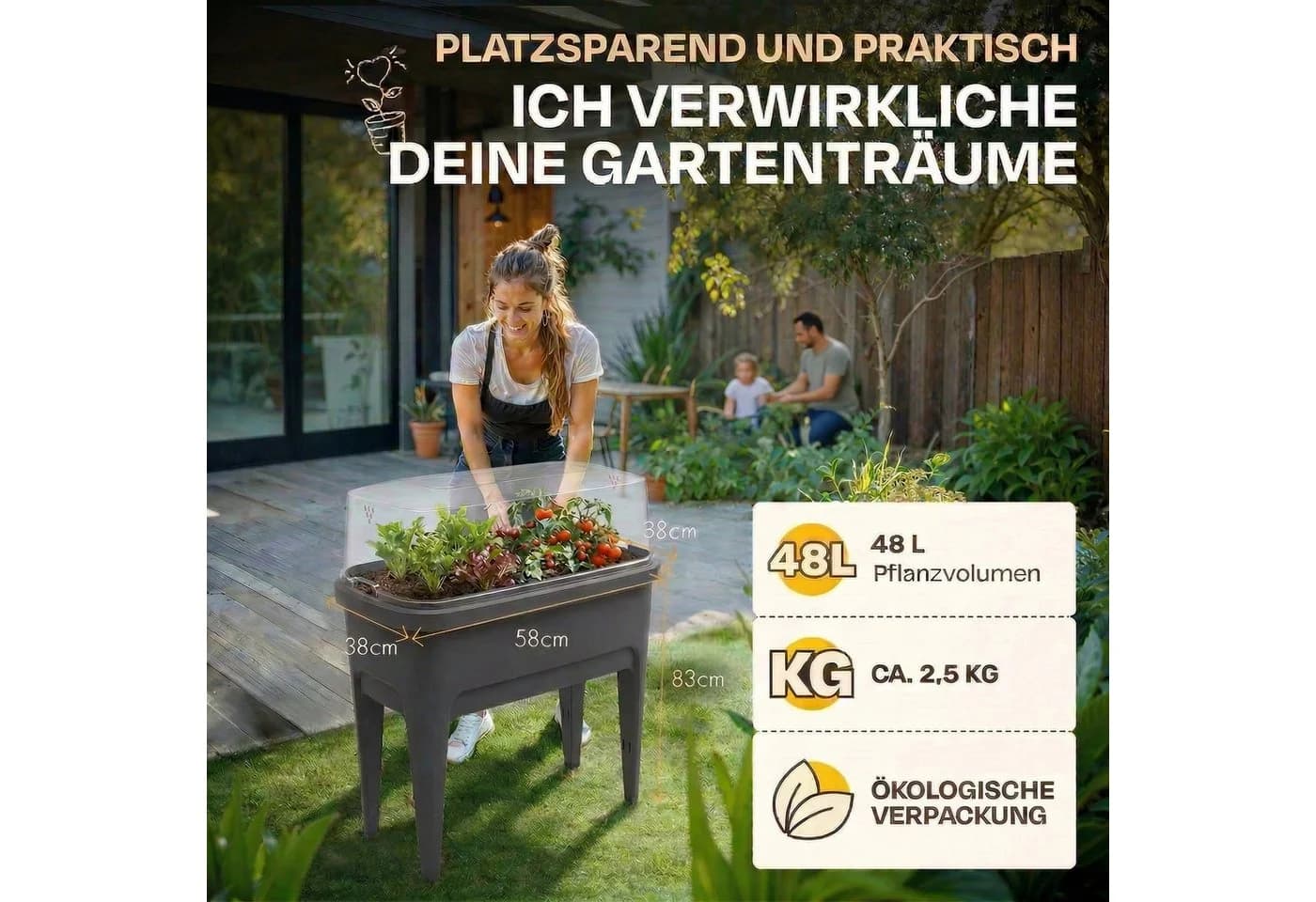 ONDIS24 Hochbeet Frühbeet Kräuterbeet Pflanzbeet Pflanzkasten mit Gewächshaus