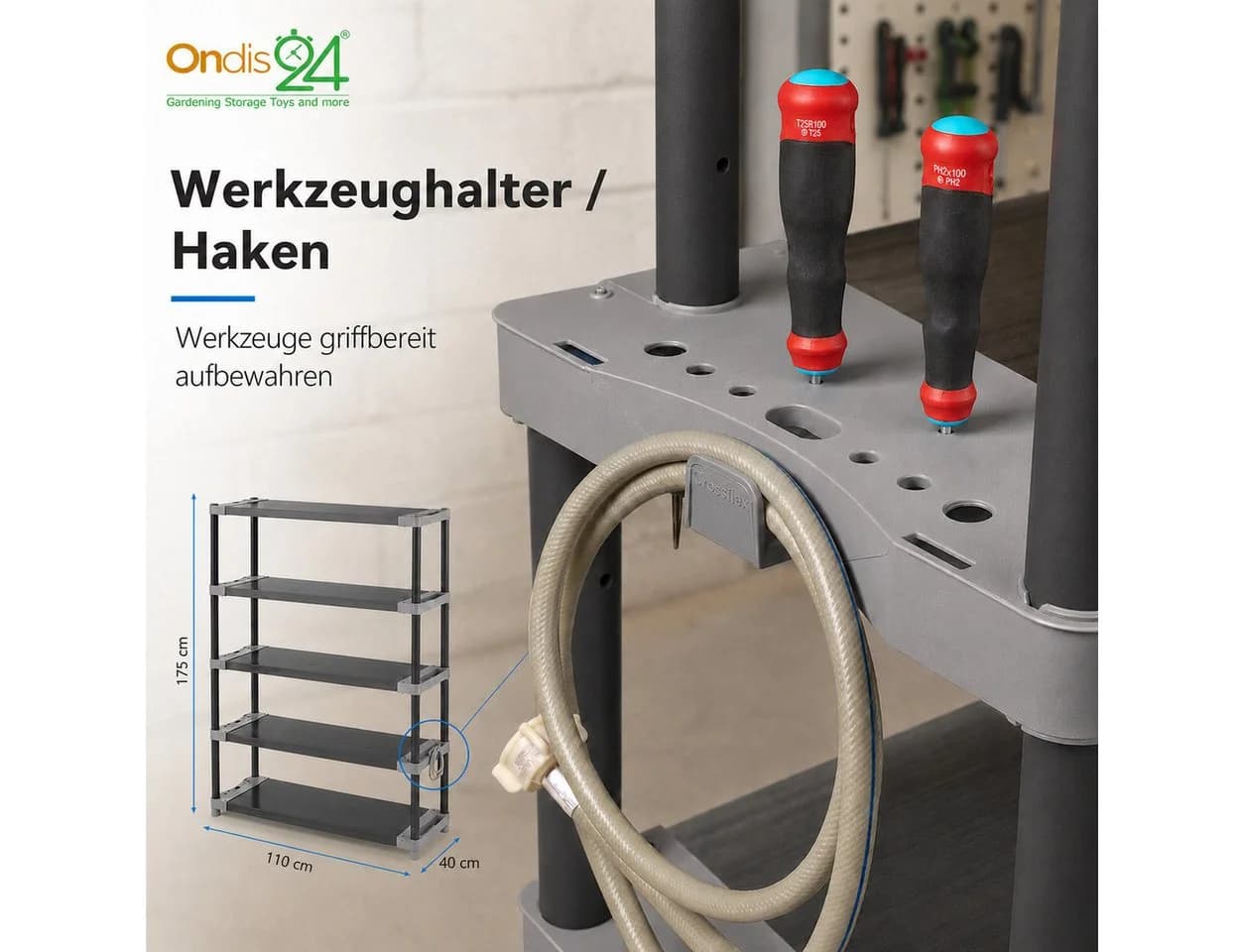 ONDIS24 Schwerlastregal Kunststoff Grau/Schwarz 5 Böden