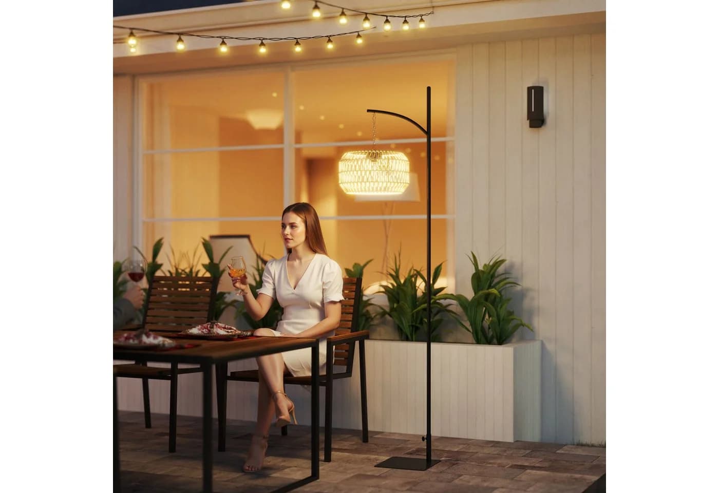 furnicato Gartenleuchte Solar Stehlampe Rattan Schwarz/Gelb mit Lichtsensor