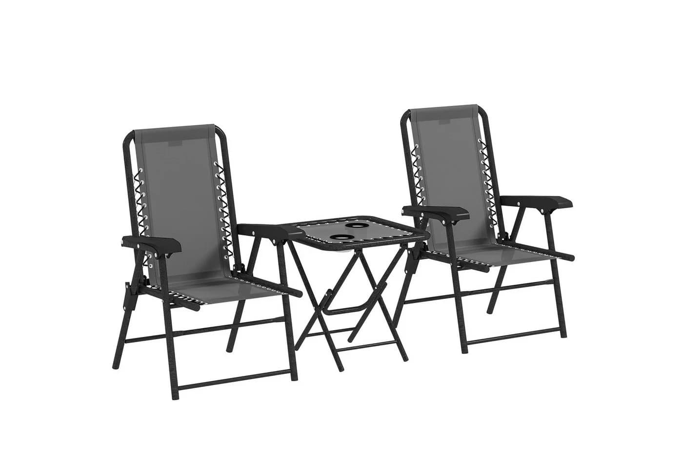 Outsunny Balkonset 3-tlg. mit klappbarem Bistrotisch, Becherhalter, Gartenstühlen, Dunkelgrau