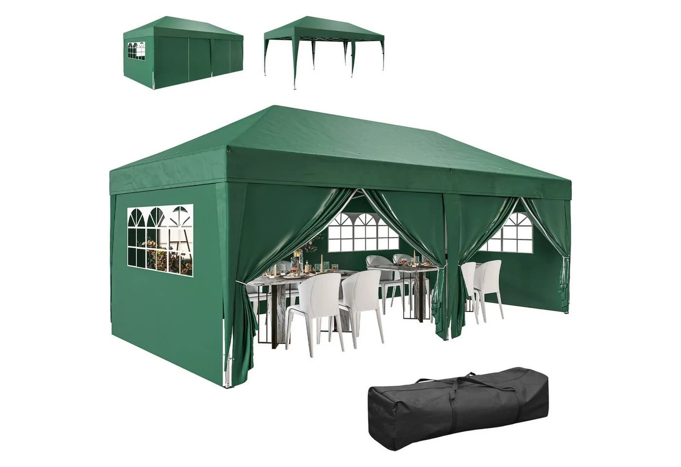Outsunny Faltpavillon 590x295 cm mit 6 Seitenteilen UV-Schutz Dunkelgrün