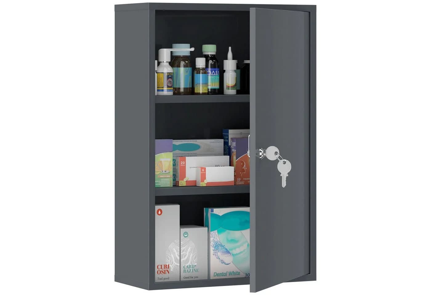 Kleankin Medizinschrank Grau Abschließbar Wandmontage Metall