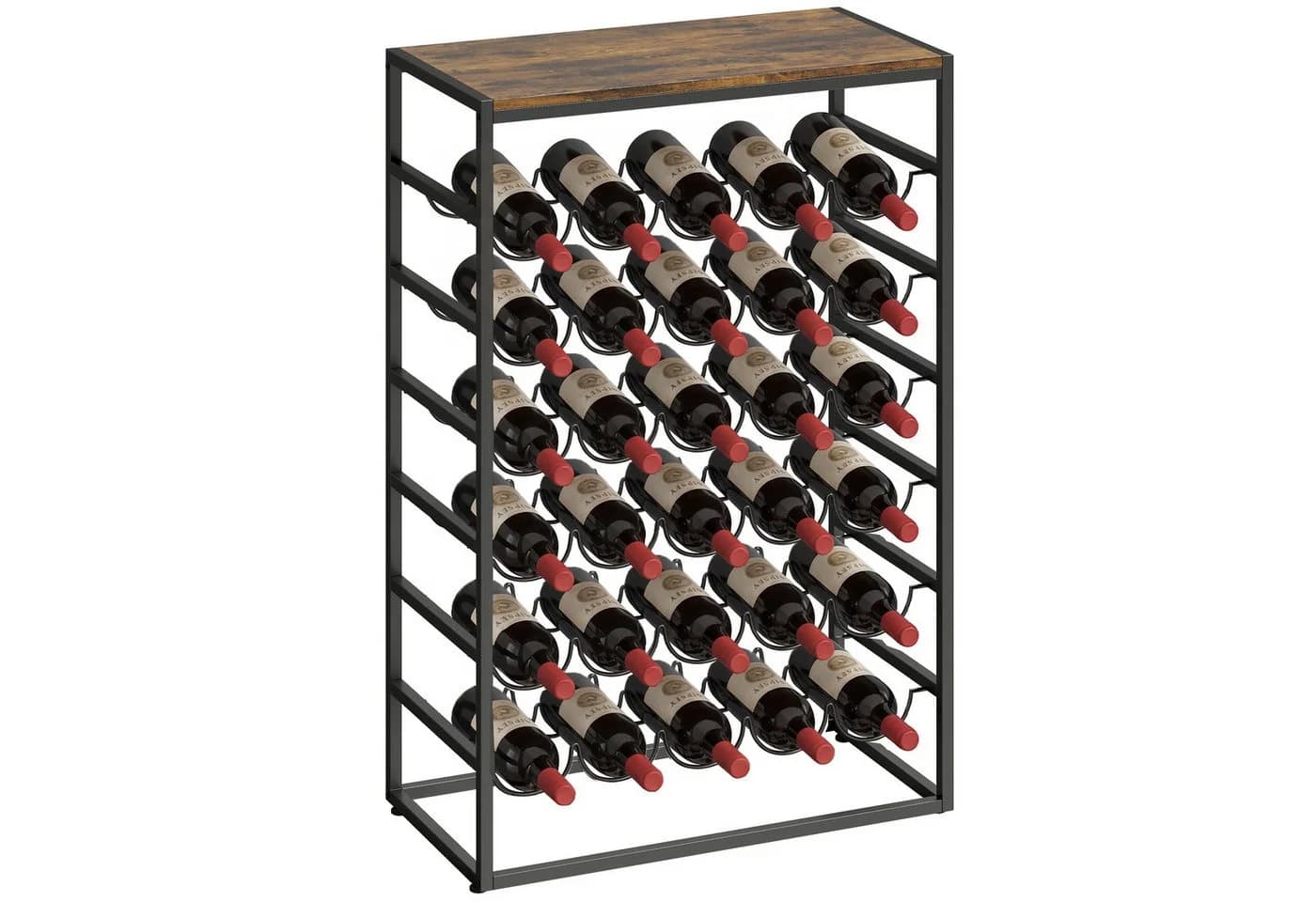 HOMCOM Weinregal 30 Flaschen Metall Rustikal-Braun
