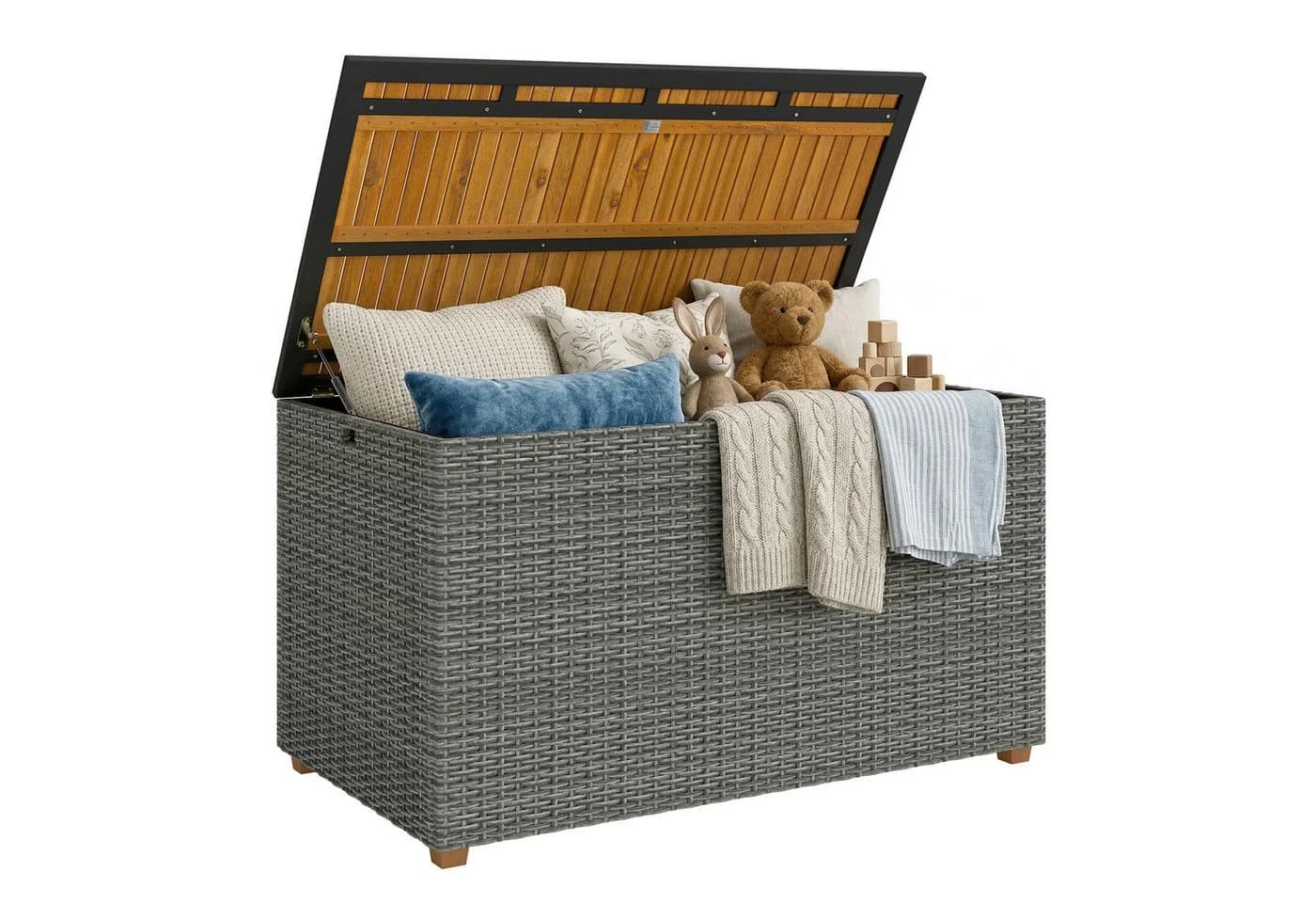 Outsunny Gartenbox mit Akazienholz-Deckel und PE-Rattan Dunkelgrau