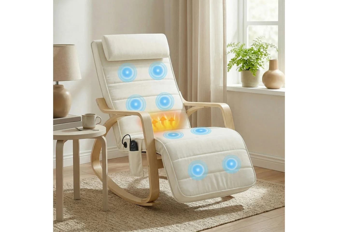 HOMCOM Schaukelstuhl mit Massagefunktion und Heizung, Cremeweiß