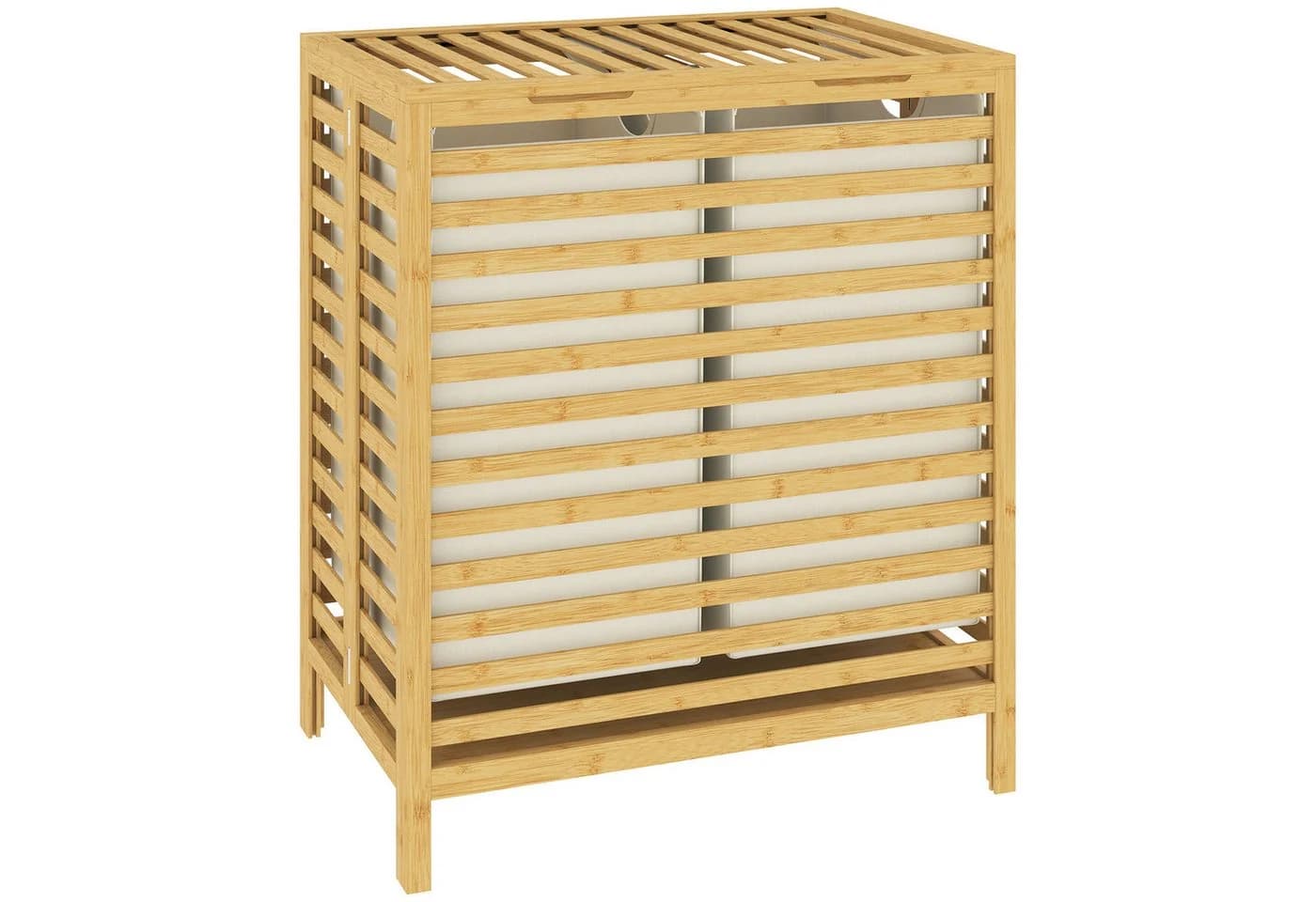 HOMCOM Wäschekorb Doppelkorb Bambus Beige/Weiß 64L