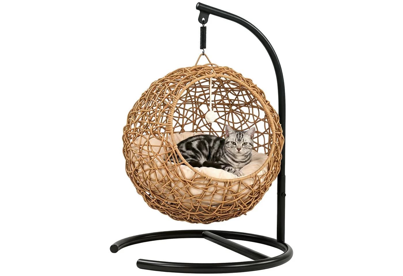 PawHut Katzenhaus Rattan mit Kissen und Spielball