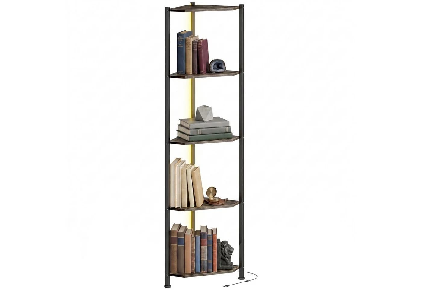 HOMCOM Bücherregal 5-stöckiges Eckregal mit LED-Beleuchtung Braun/Schwarz