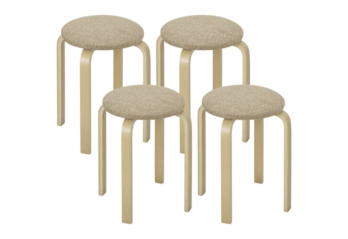 HOMCOM Küchenhocker 4er-Set Stapelhocker Khaki Birkensperrholz