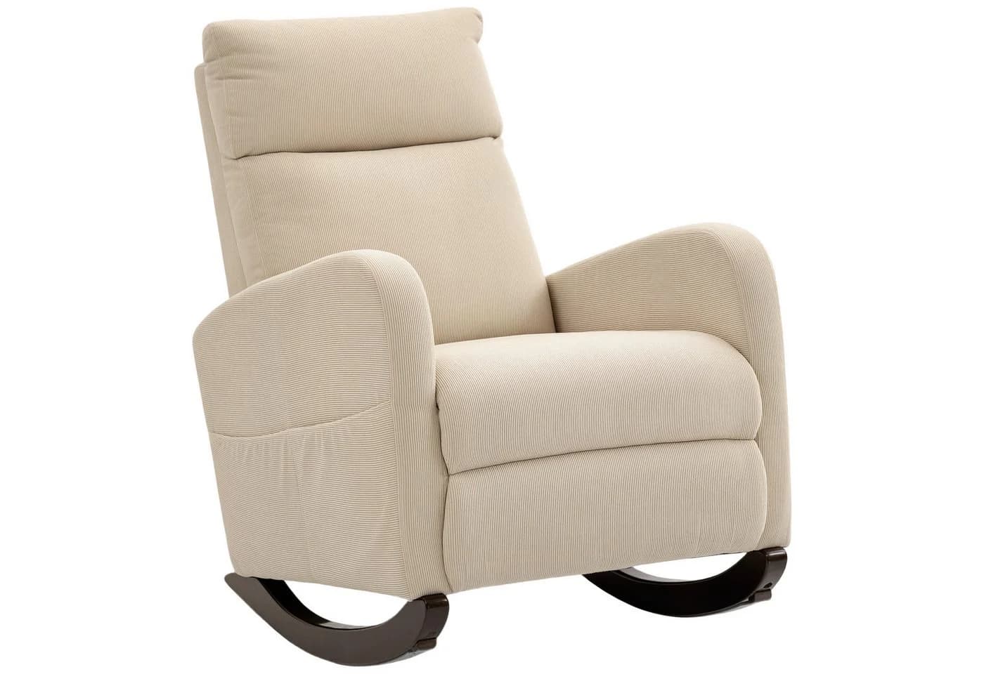 HOMCOM Schaukelstuhl mit Cordbezug und Stauraumtaschen Beige