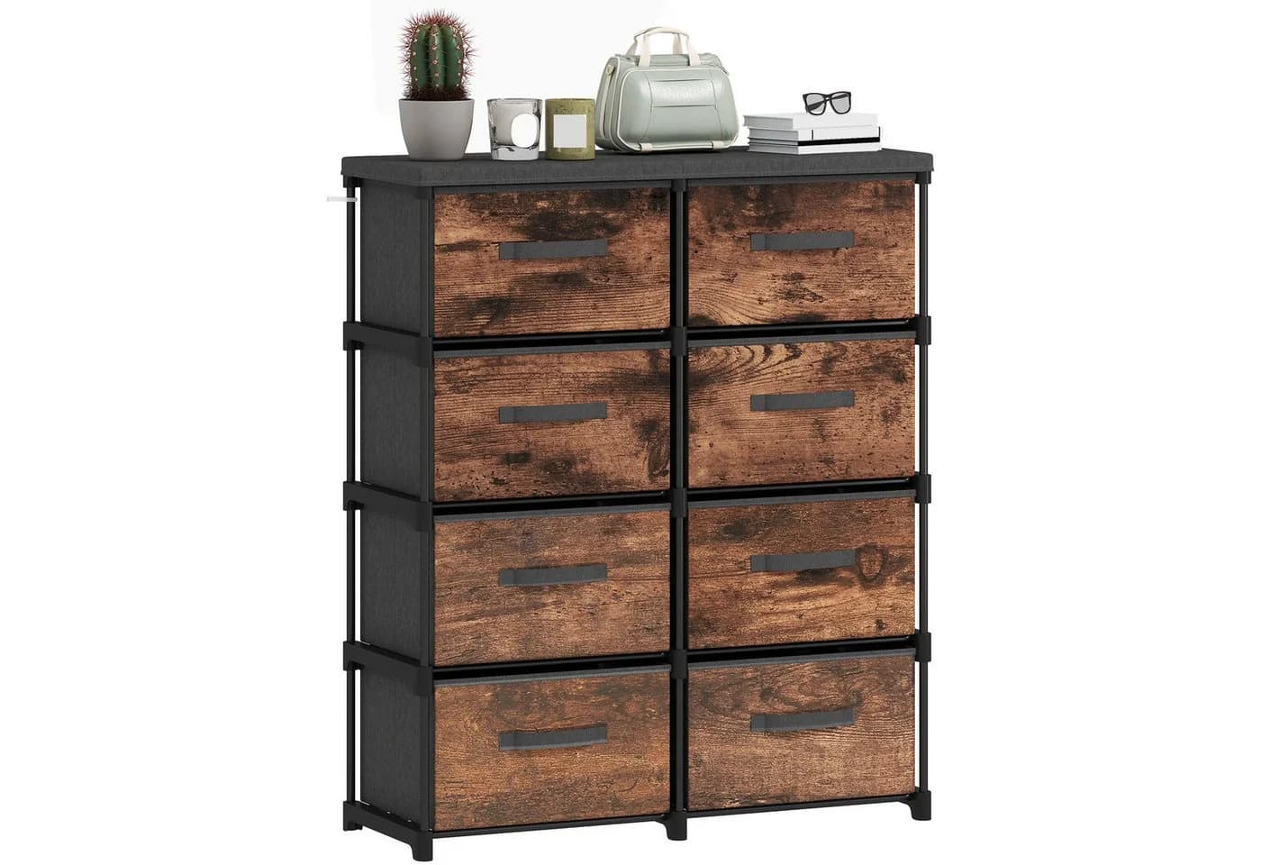 HOMCOM Kommode 8 Schubladen Metallrahmen Schwarz Braun
