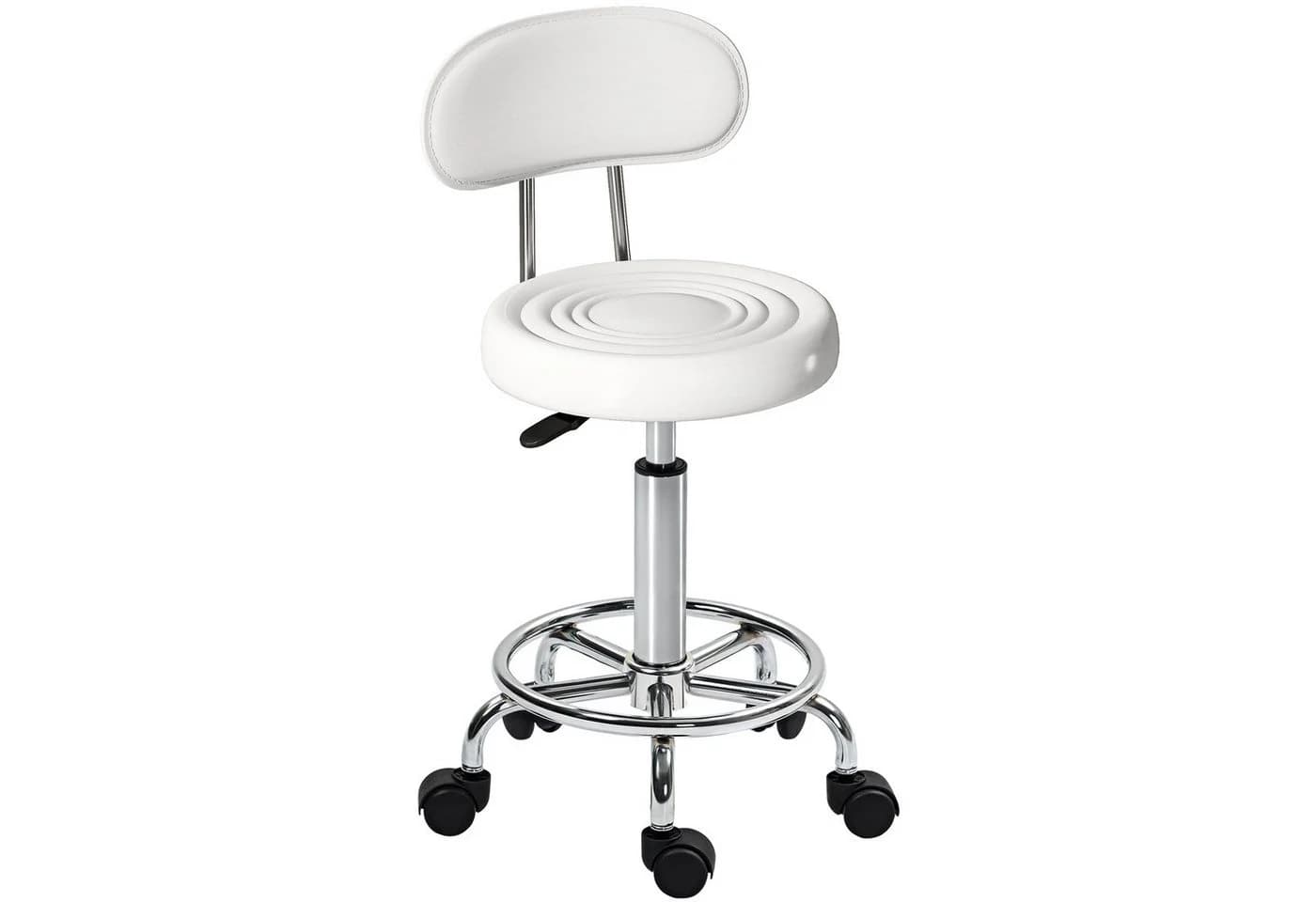 HOMCOM Drehhocker mit Fußstütze und Rollen, Weiß, Kunstleder