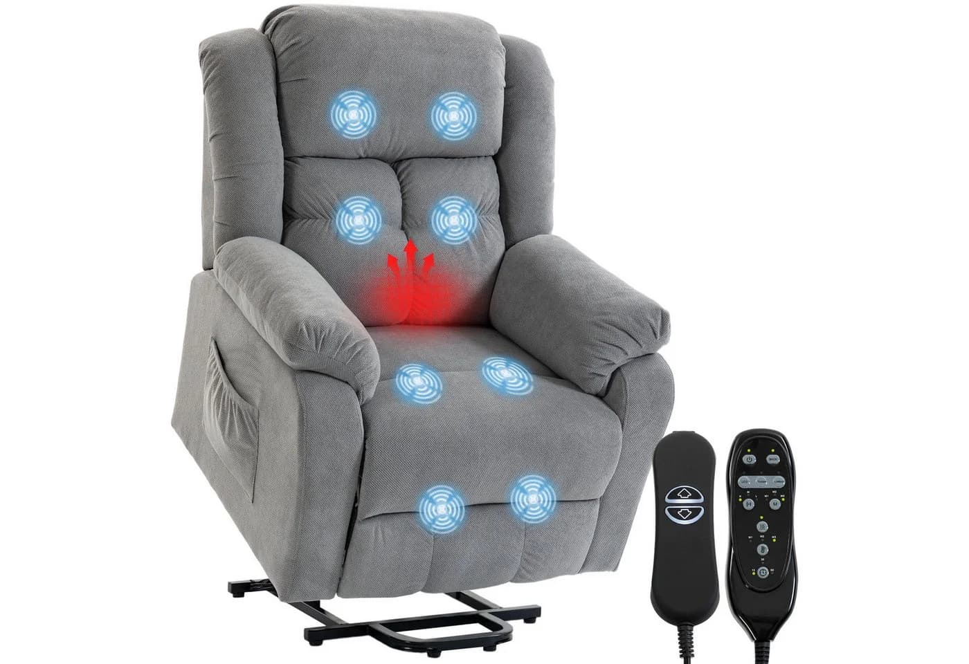 HOMCOM Elektrischer Relaxsessel mit Aufstehhilfe, Massage & Lendenwärme Grau