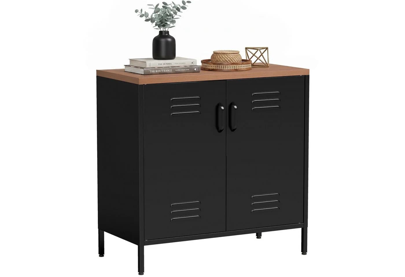 HOMCOM Sideboard Industrieller Aktenschrank mit 2 Türen Schwarz/Braun