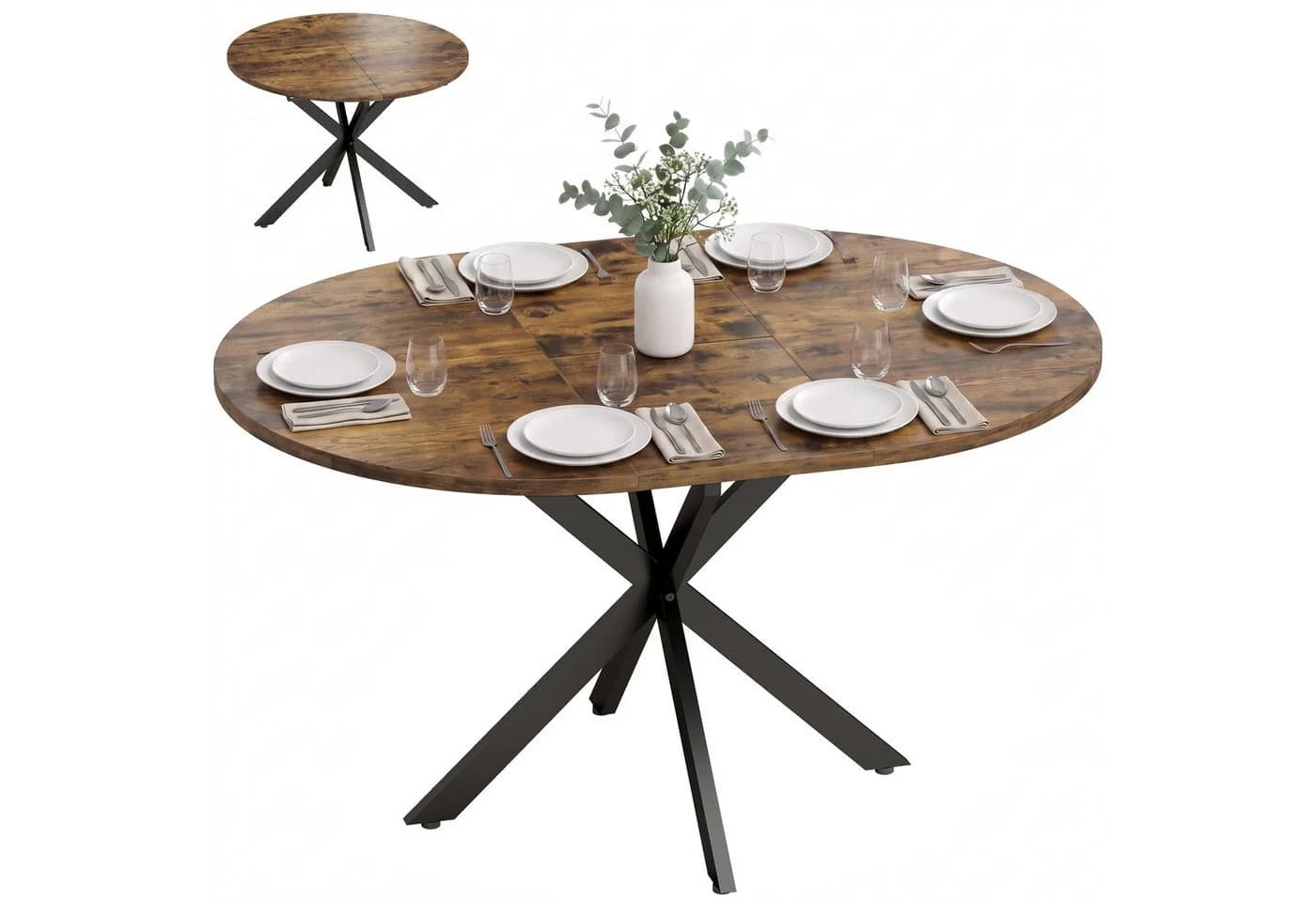 HOMCOM Ausziehbarer Esstisch Oval Braun Schwarz