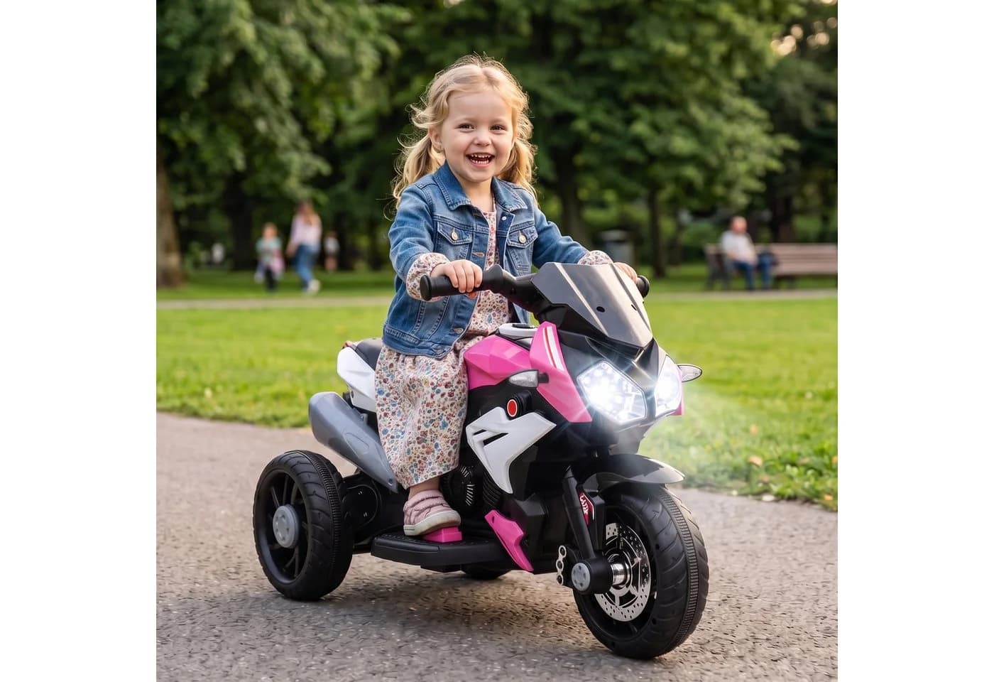 HOMCOM Elektro-Kindermotorrad Rosa/Weiß mit Musik & Licht