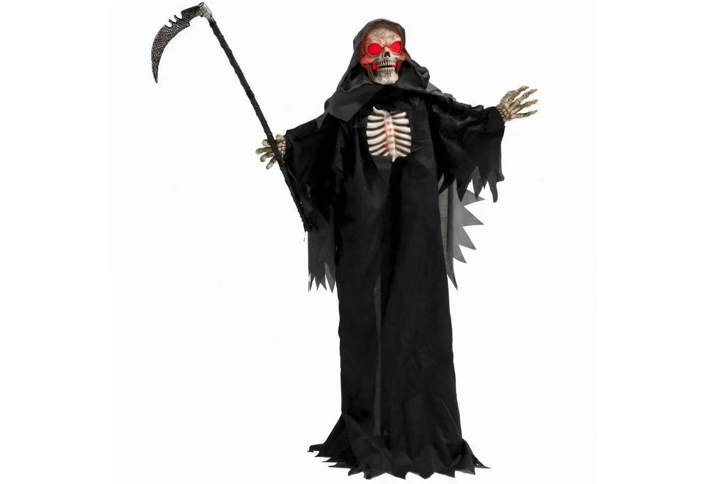 HOMCOM Animierte Halloween Sensenmann Deko Schwarz mit LEDs und Sound