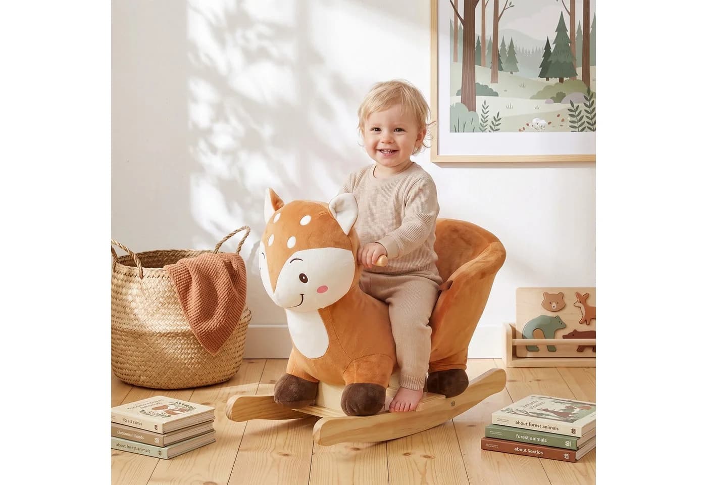 AIYAPPLAY Schaukeltier Plüsch-Schaukelpferd Hirsch Design mit Sicherheitsgurt
