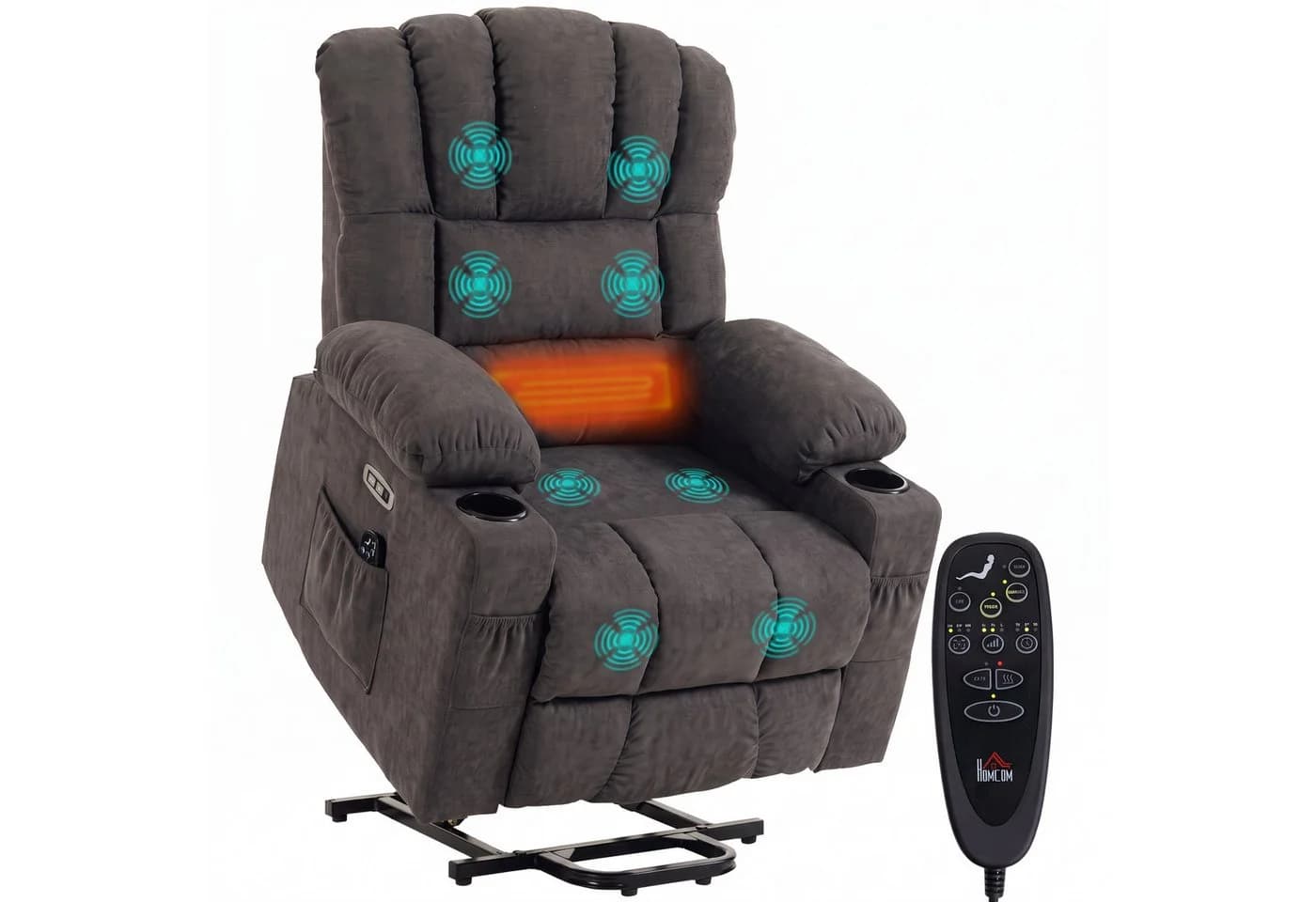 HOMCOM Relaxsessel mit Aufstehhilfe, Massage & Wärme grau