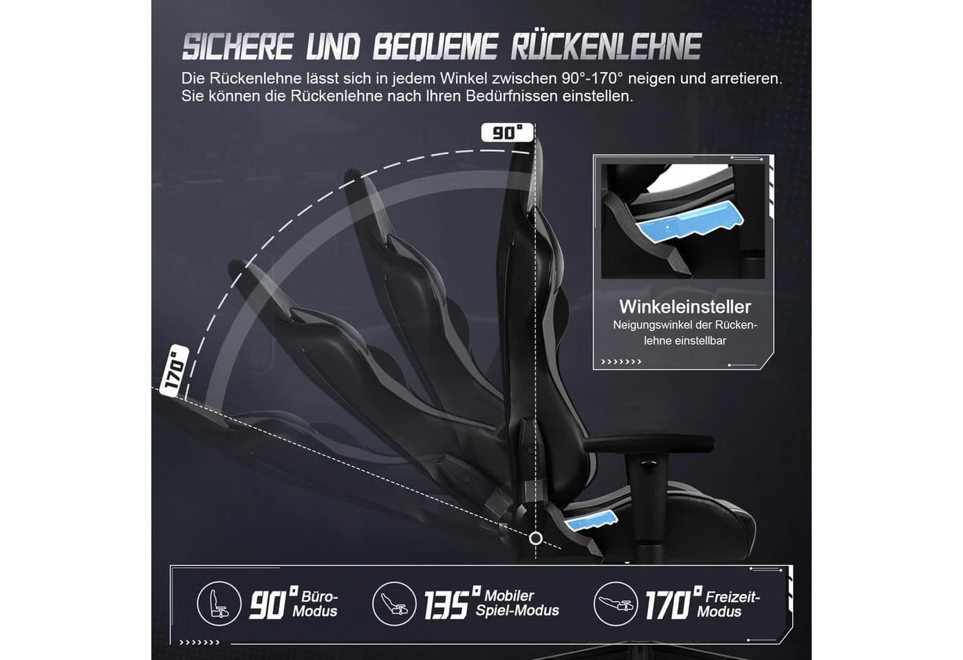 Adormii Gaming-Stuhl Ergonomisch Grau Verstellbare Armlehnen