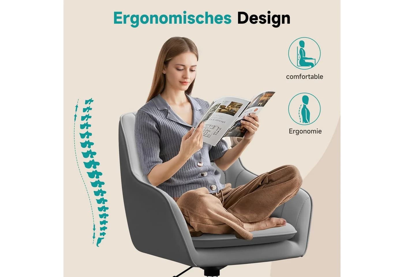 Adormii Bürostuhl mit Armlehnen und Rollen, Samt Polsterstuhl höhenverstellbar