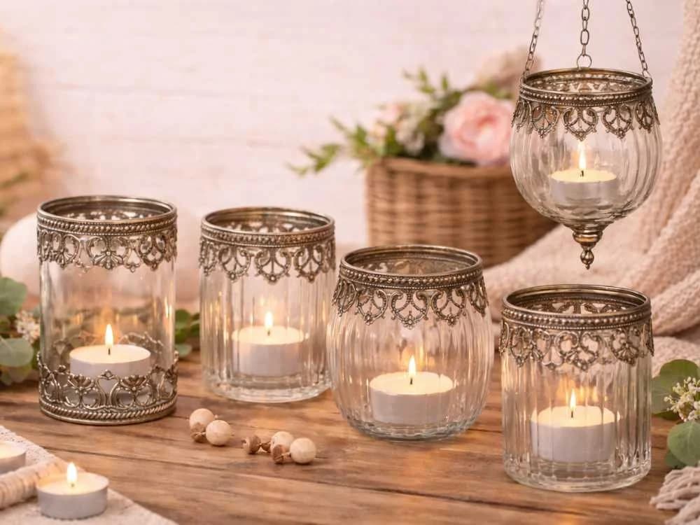 AltoBelli Windlichthänger AMALFI Glas Vintage mit Kette